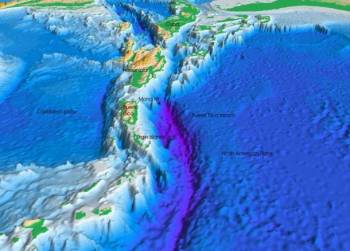 Перспективное изображение морского дна Атлантического океана и Карибск
